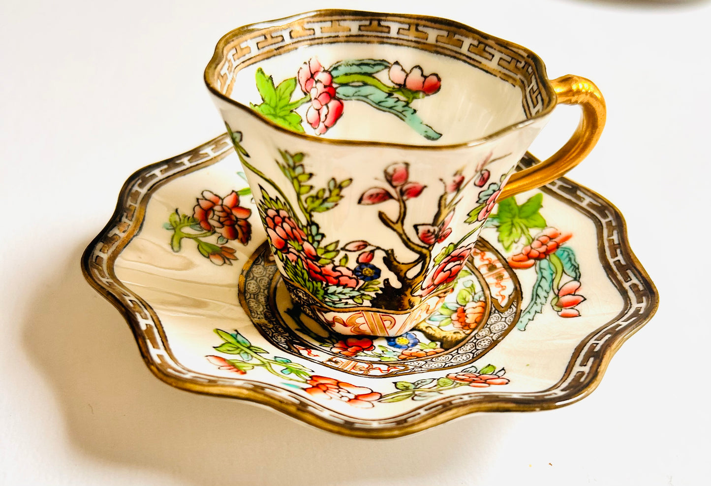 Coalport “Indian Tree” Demitasse Coffee Cup & Saucer (c. 1895–1920)