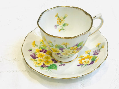 Royal Albert Teacup Saucer Trio Set - Yellow & Purple flowers