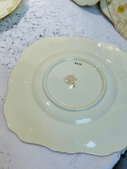 Mismatched vintage yellow tea set, perfect for an afternoon tea. Includes beautiful pieces by Tuscan and Royal Grafton China