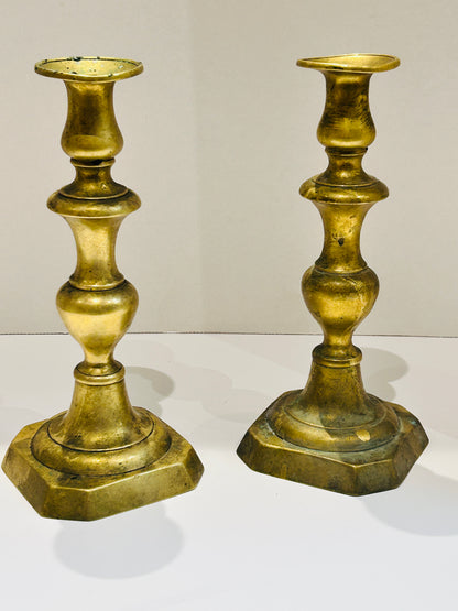 Antique  Brass Metal Candlesticks - a pair