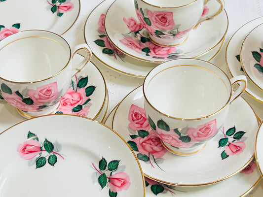 Pink Roses Teacups & Saucers Tea Set by Clare China