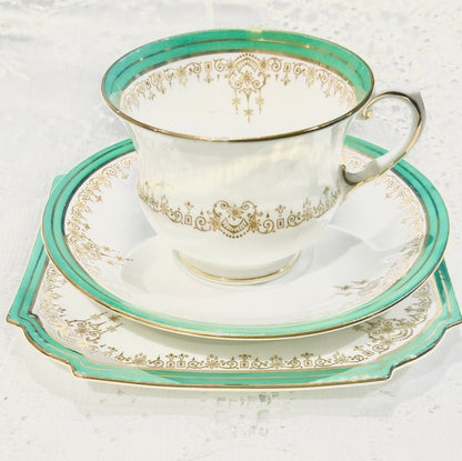 Rare Aynsley China Tea Set Vintage English Bone China, Green Accents c.1930