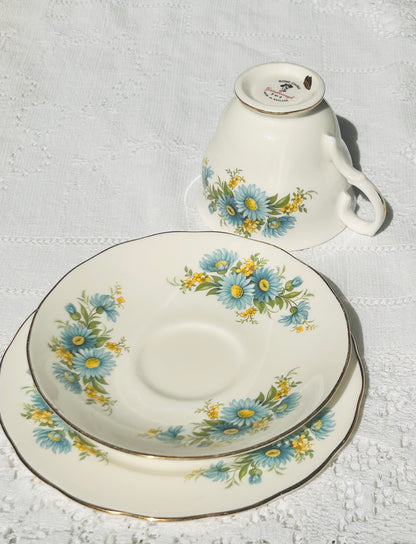 Vintage China Teacup & Saucer Set - Blue Flowers