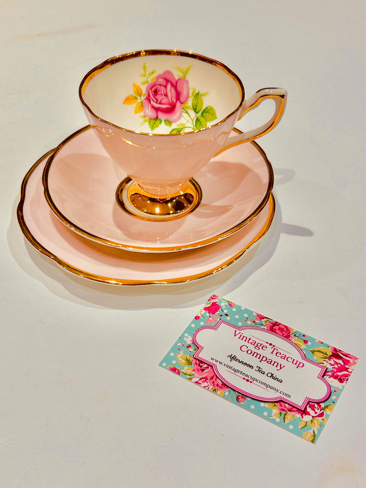 Pink Rose Teacup Trio by Clare China