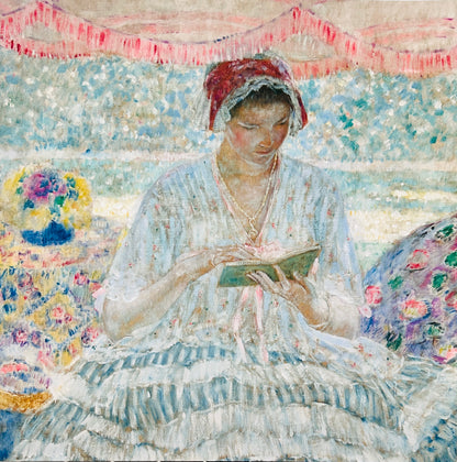 Frederick Carl Frieseke Vintage Wall Art Print – Woman Reading – Soft Impressionist Home Decor