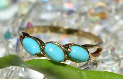 Vintage Jewellery Ladies 14ct Gold 3 Stone Turquoise Dress Ring