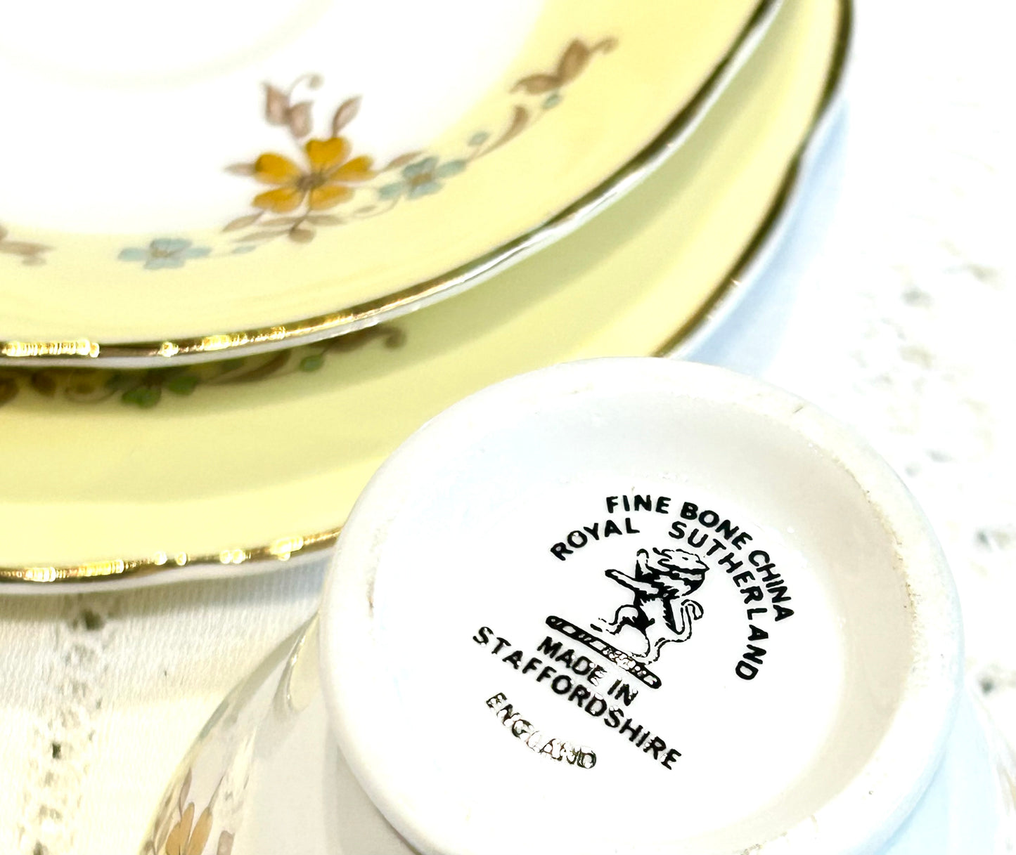 Vintage English Bone China Teacup Trio - Yellow Floral 1960’s
