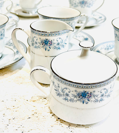 Vintage Noritake Bone  China Tea Set - Blue Hill Teacups & Saucers