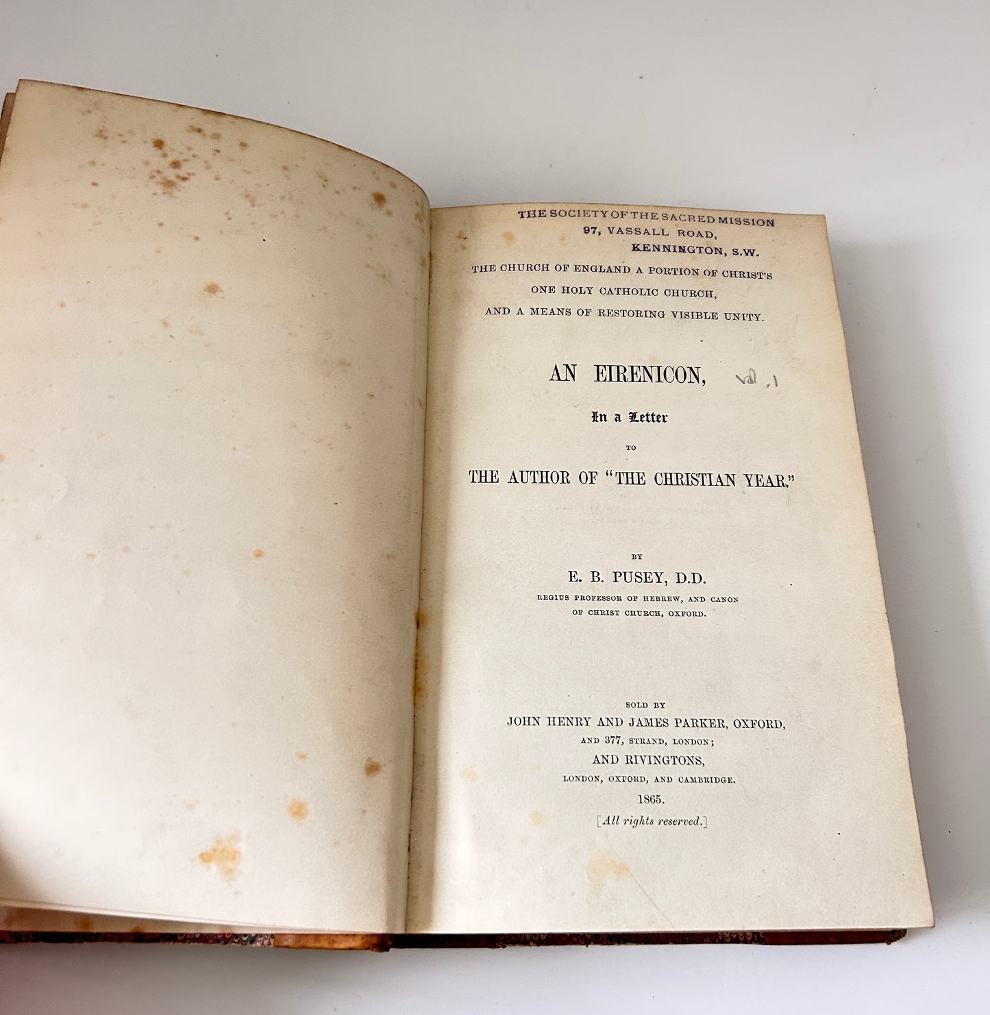 Antique Religious Books 3 Volumes “Eirenicon” by Edward Bouverie Pusey significant 19th-century religious work.