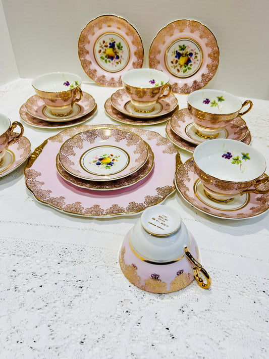 Pink 22kt Gold Vintage Tea Set - pattern “Random Harvest”