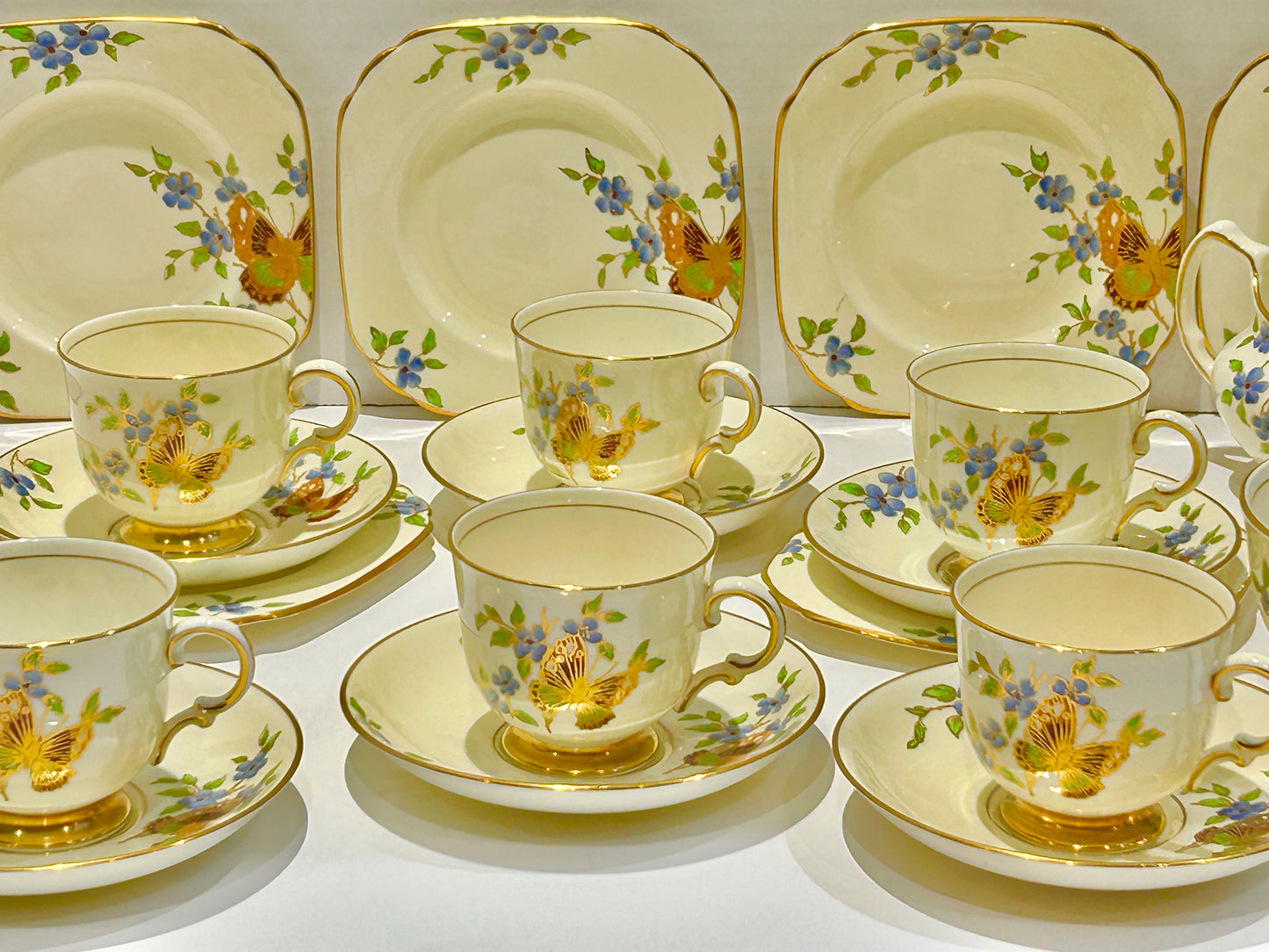 1930s Tuscan China Tea Set Art Deco Butterfly Design