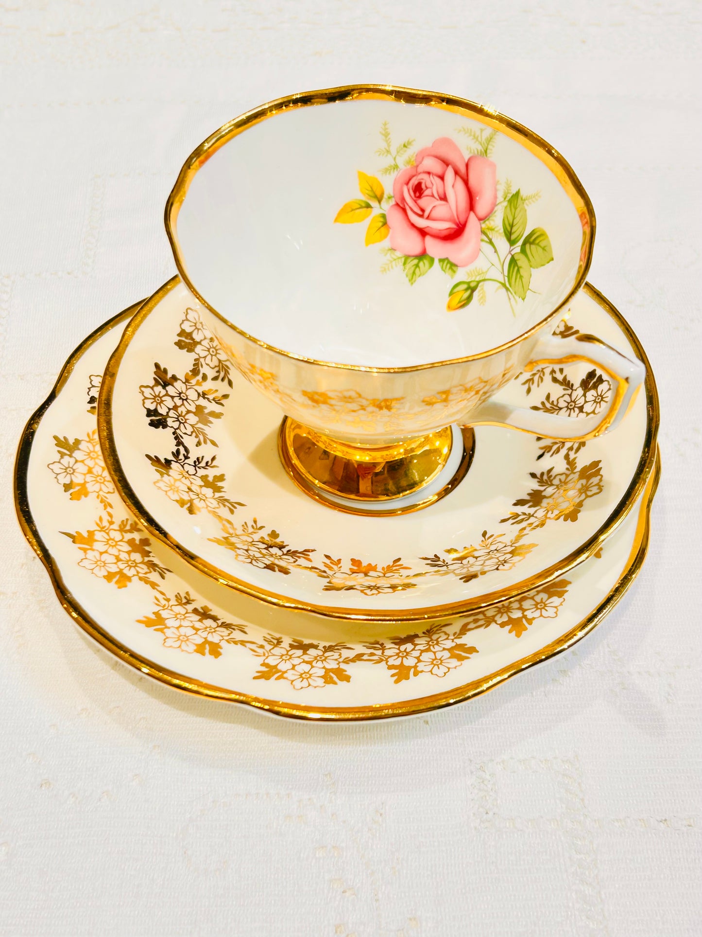 Timeless Vintage Clare China Tea Set with Pink Roses & Gold Edging – Made in England