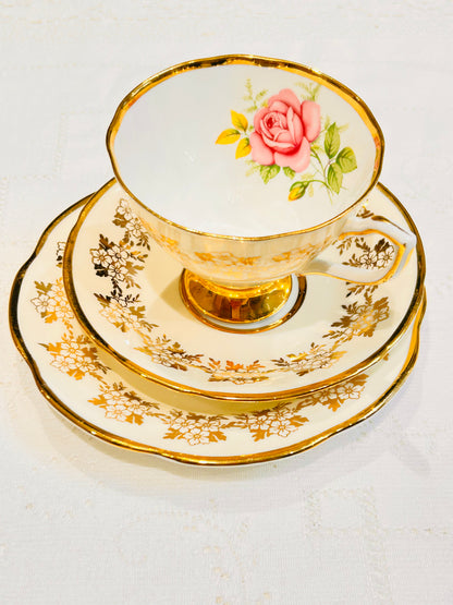 Timeless Vintage Clare China Tea Set with Pink Roses & Gold Edging – Made in England