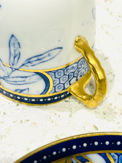 Antique Bone China Cup & Saucer Set Aesthetic Blue (Af) Collectors/Cabinet Display