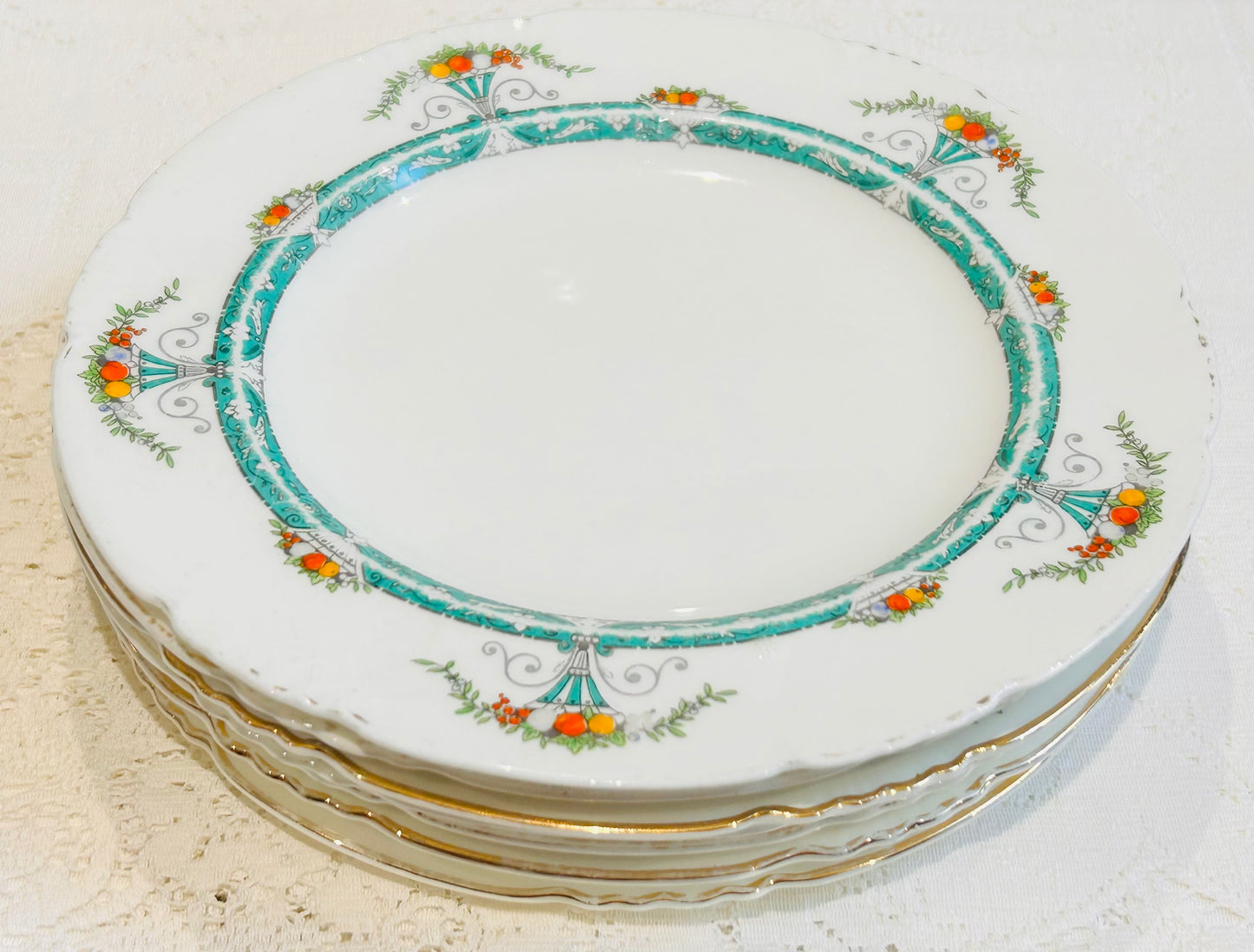 8 Antique Dinner Plates - Crescent England Art Nouveau design