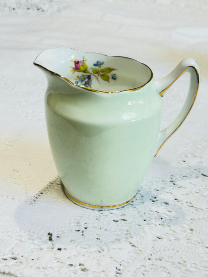English Bone China Milk Jug - Green Floral