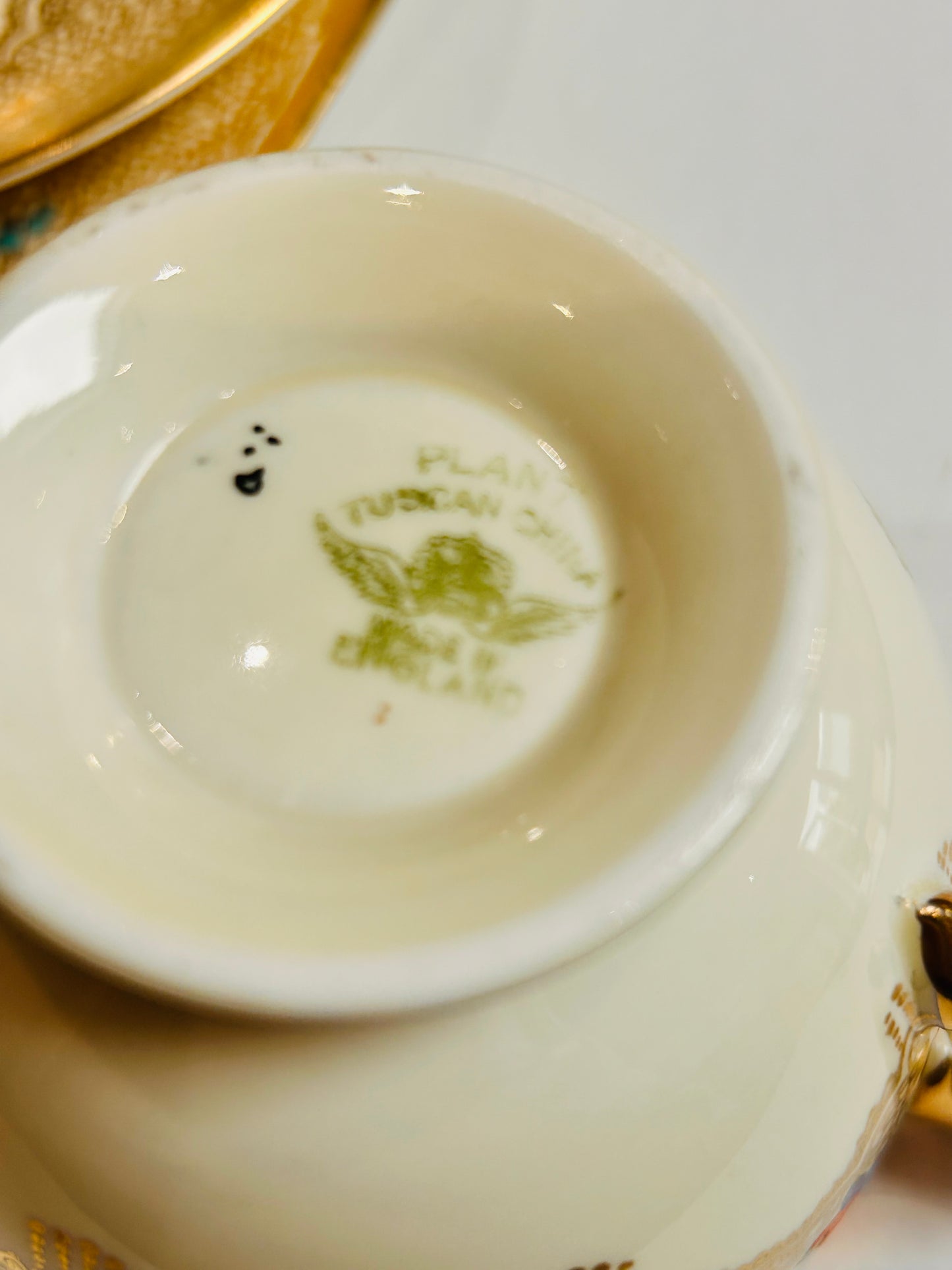 Tuscan English Bone China Teacup Saucer Trio Set – 1930s Art Deco - Gold