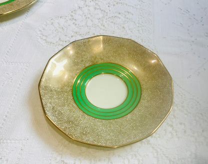 Vintage Tuscan Bone China Teacup Trio Green  & Gold /1940’s
