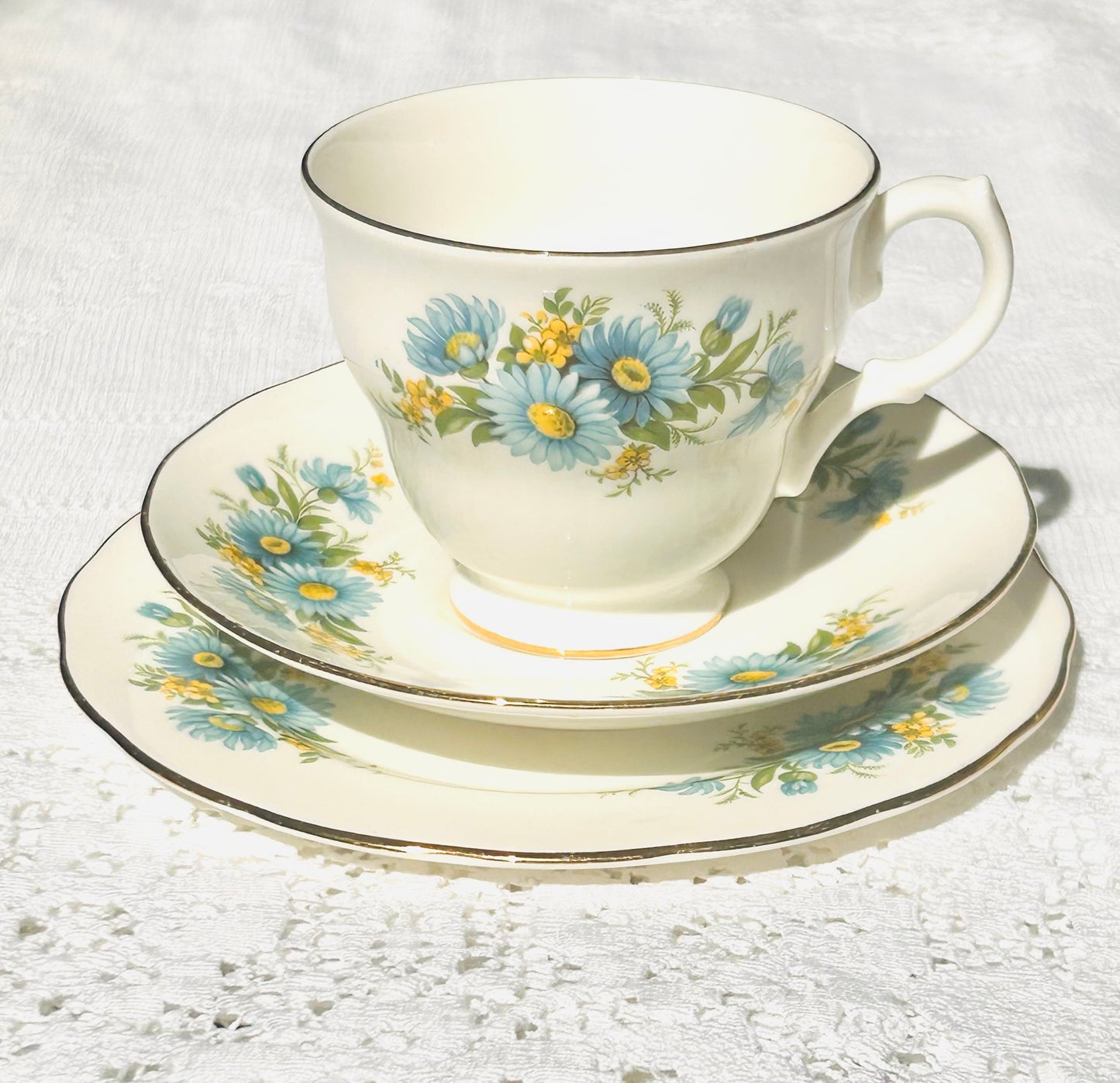 Vintage China Teacup & Saucer Set - Blue Flowers