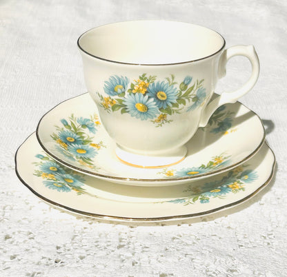 Vintage China Teacup & Saucer Set - Blue Flowers
