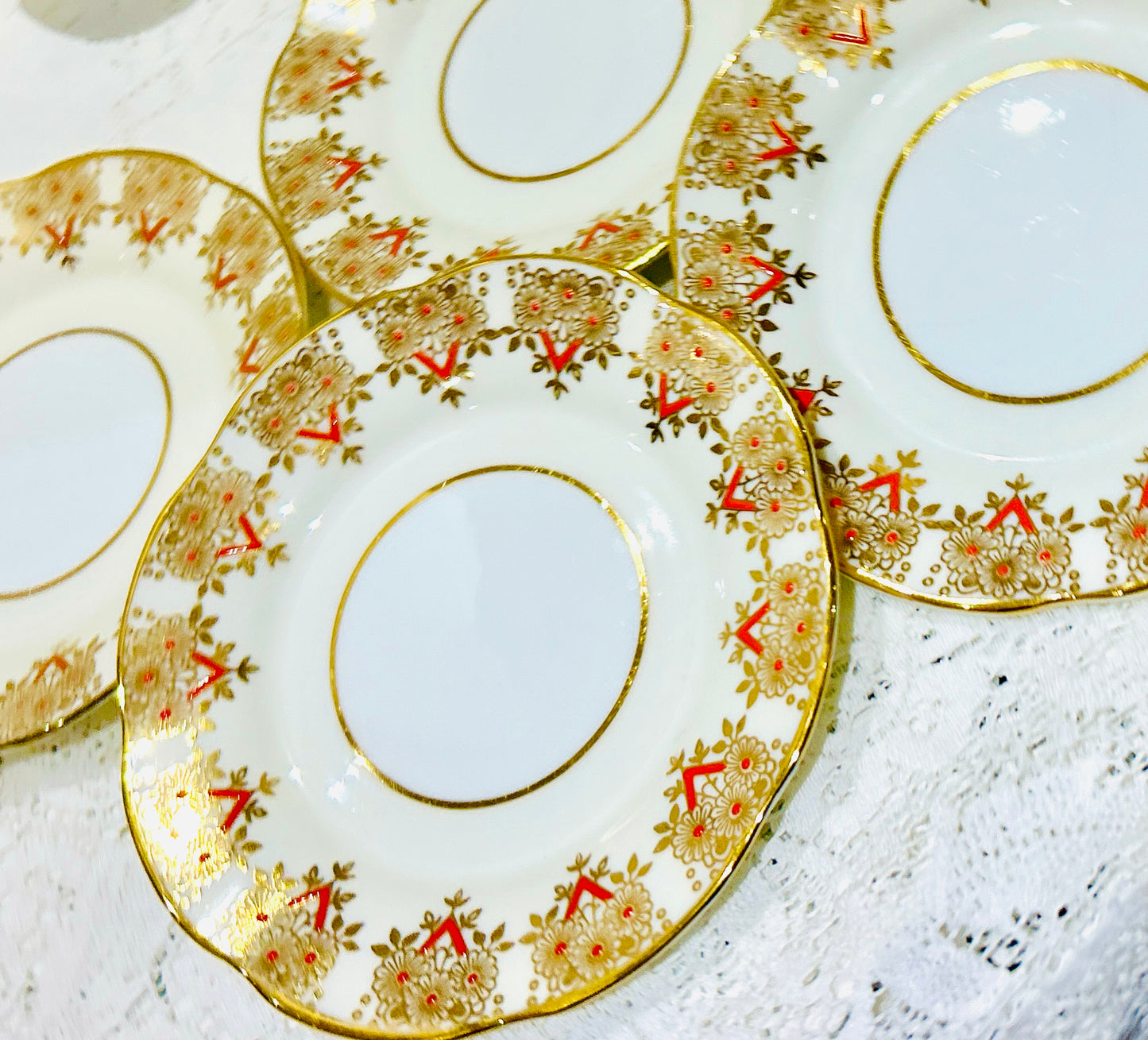 Vintage Tea Plates Art Deco afternoon tea china - Red & Gold