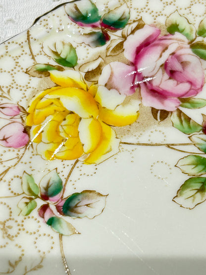Paragon China - Vintage Pink & Yellow Rose Porcelain Tea Set – Gold Trimmed Cup, Saucer & Plate