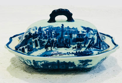 Charles Meigh & Son – Blue & White Transferware Covered Dish – Classical Landscape Pattern – Staffordshire Ironstone – c.1835–1860