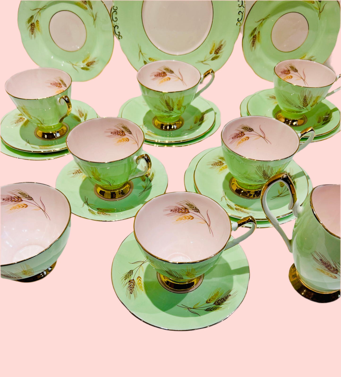 Vintage Tea Set Afternoon Tea by Elizabethan China Green & Pink