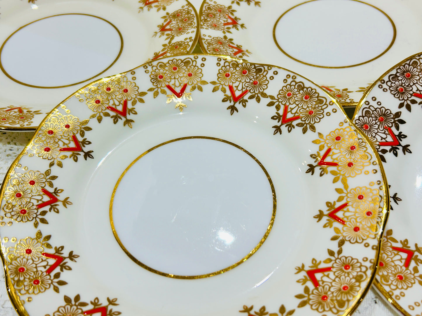 Vintage Tea Plates Art Deco afternoon tea china - Red & Gold