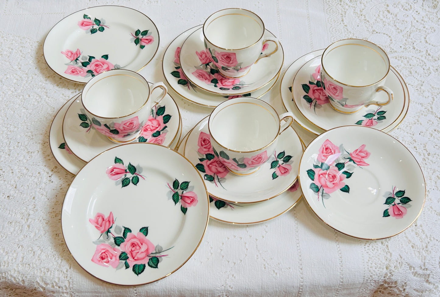 Pink Roses Teacups & Saucers Tea Set by Clare China