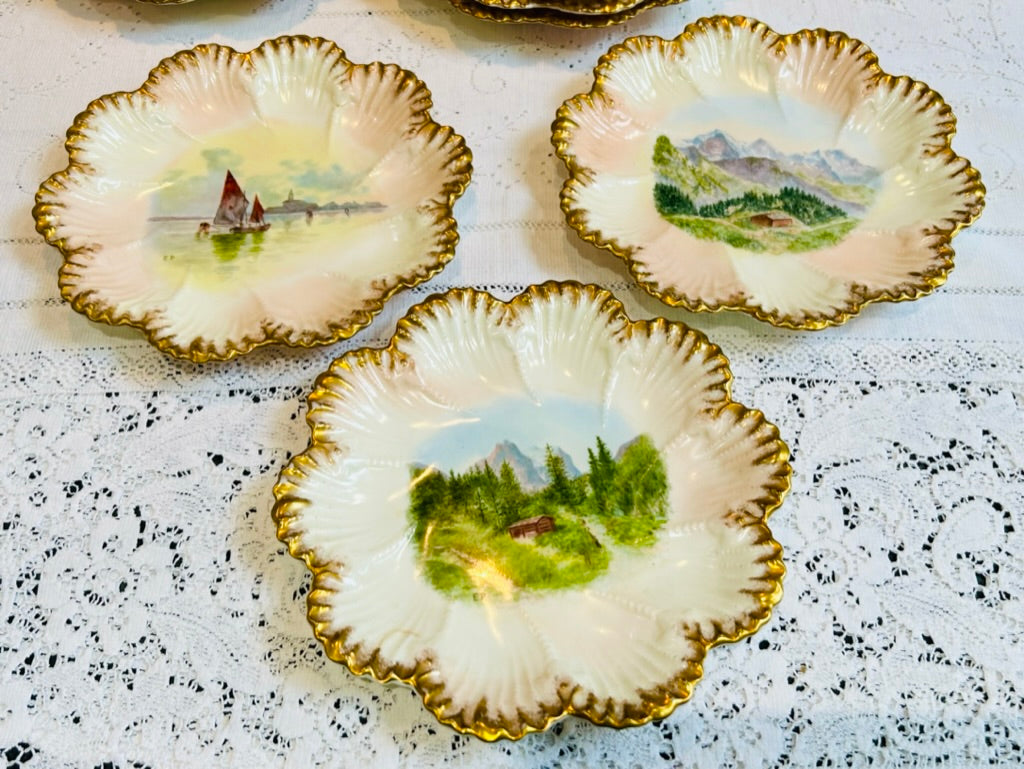 Juego de postres antiguo Crown Staffordshire Escenas de montaña Europa