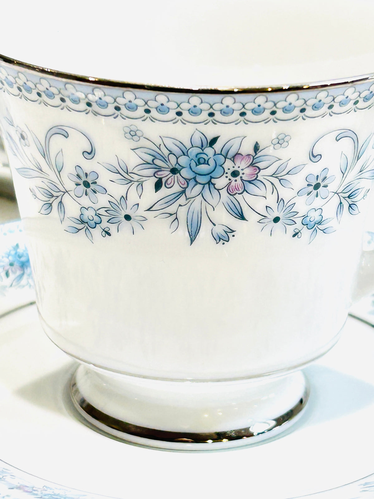 Vintage Noritake Bone  China Tea Set - Blue Hill Teacups & Saucers