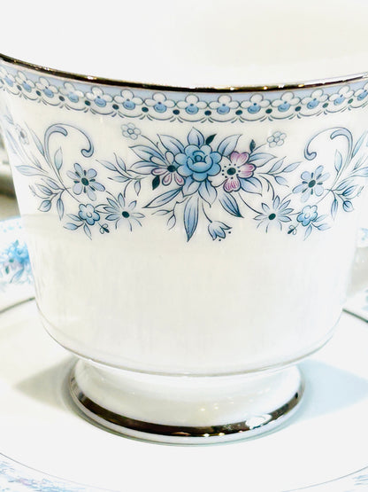 Vintage Noritake Bone  China Tea Set - Blue Hill Teacups & Saucers