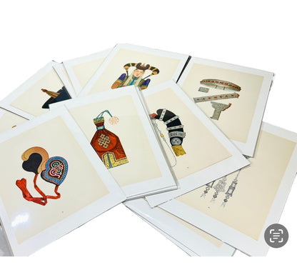 Vendu - Folio Wall Art - Bonnet d'hiver de fille Khalkha (Tortsog) - Costumes nationaux de la République populaire de Chine (RPM) par U Yadamsuren 1967