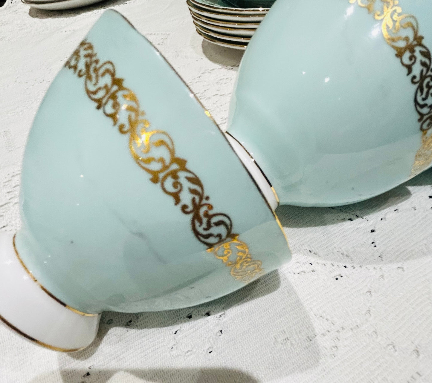 Tuscan Duck Egg Blue Vintage China Teacups /Saucers