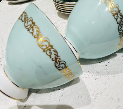 Tuscan Duck Egg Blue Vintage China Teacups /Saucers