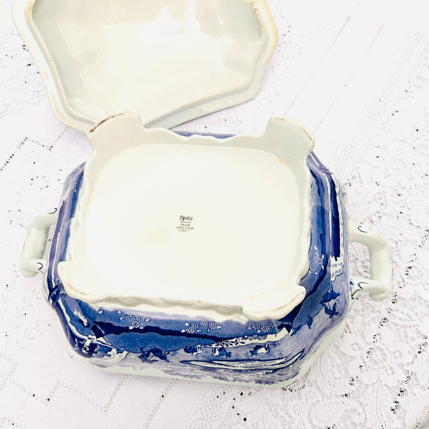 Spode Italian Footed Tureen – Blue & White Serving Dish – Large Lidded Centrepiece (c.1816 Design) /20th c.