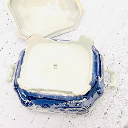 Spode Italian Footed Tureen – Blue & White Serving Dish – Large Lidded Centrepiece (c.1816 Design) /20th c.