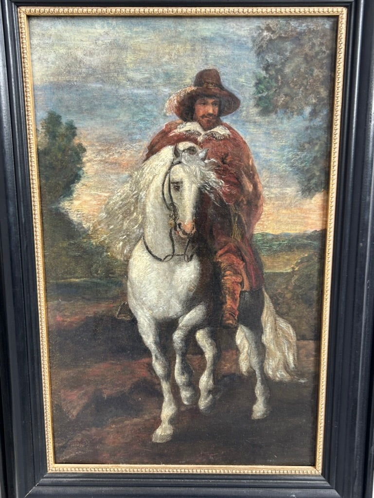 Antique Oil Painting - White Horse