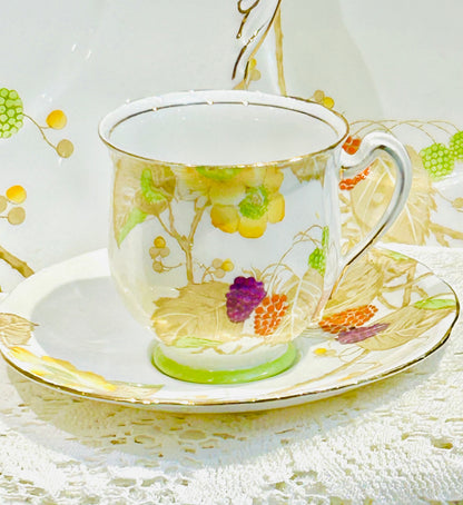Vintage 4 Piece Tea Set "Bramble" English Afternoon Tea Party Teacup Trio Set & Cake Plate