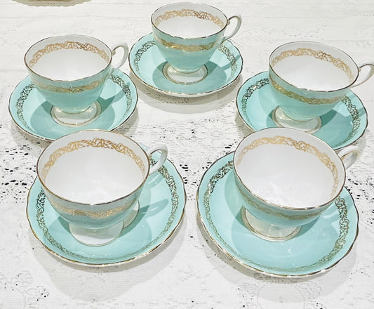Tuscan Duck Egg Blue Vintage China Teacups /Saucers