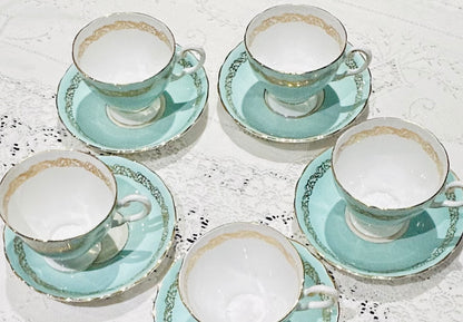 Tuscan Duck Egg Blue Vintage China Teacups /Saucers