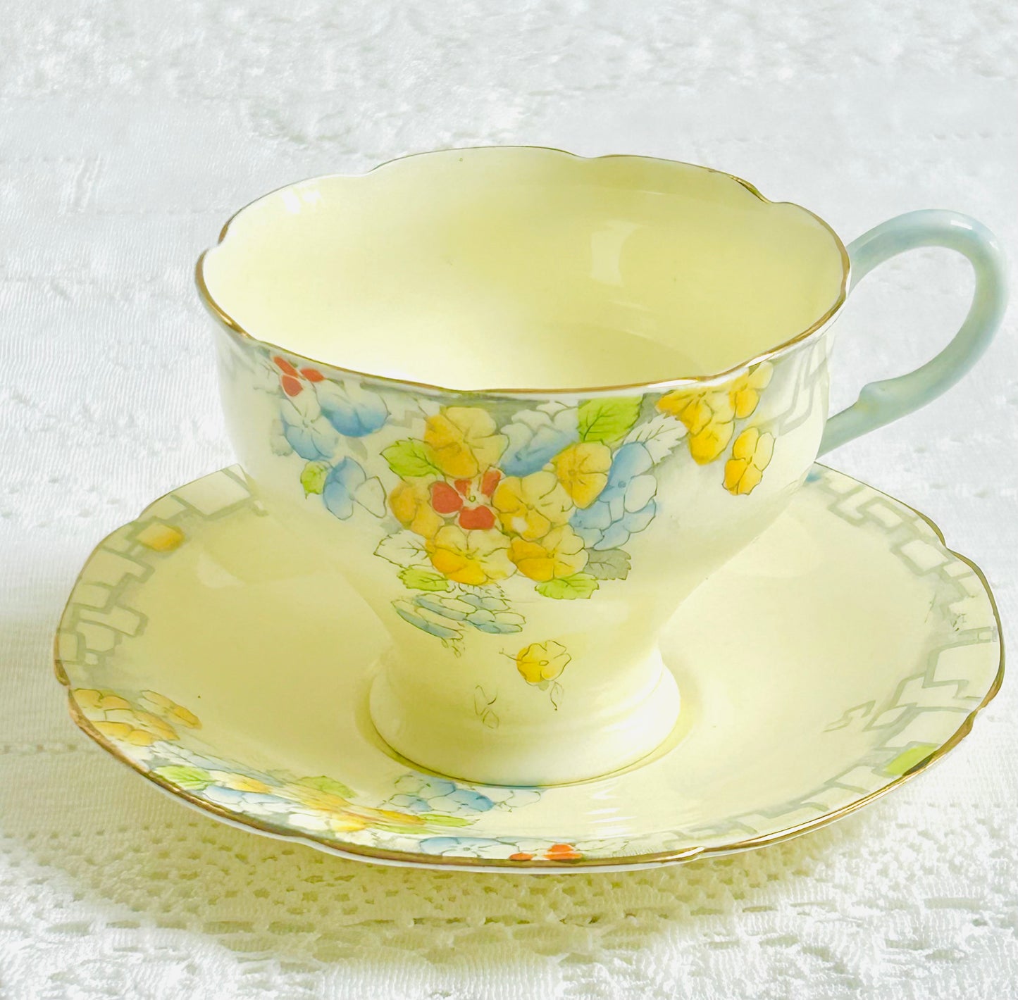 Paragon English China Cup & Saucer Set - floral circa 1930 - Paragon China Cup & Saucer | 1930s Floral Gift Set English China / Yellow & Blue
