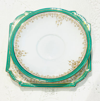 Aynsley Bone China Teacup Set – Vintage Emerald Green & Gold Filigree | Made in England