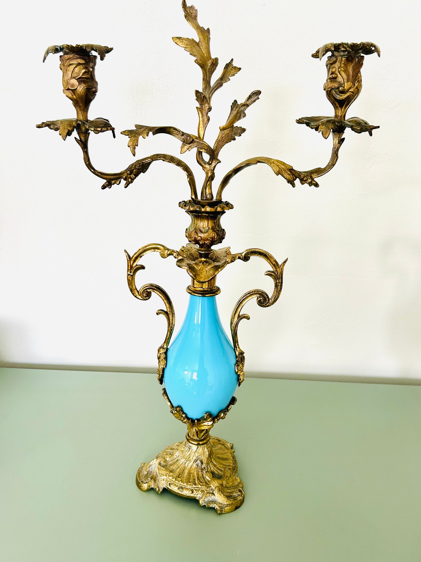 Antique French Candelabrum | Turquoise & Gilt Louis XV Design - Thomas Abbot 19th century
