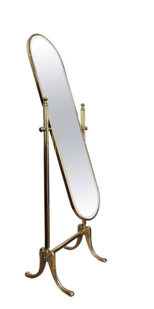 Hollywood Style Vintage Brass Floor Standing Cheval Mirror