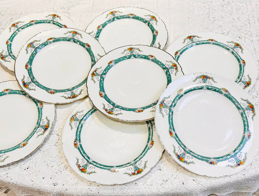 8 Antique Dinner Plates - Crescent England Art Nouveau design