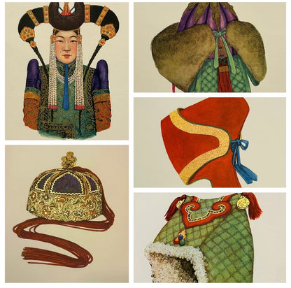 Vendu - Folio Wall Art - Bonnet d'hiver de fille Khalkha (Tortsog) - Costumes nationaux de la République populaire de Chine (RPM) par U Yadamsuren 1967