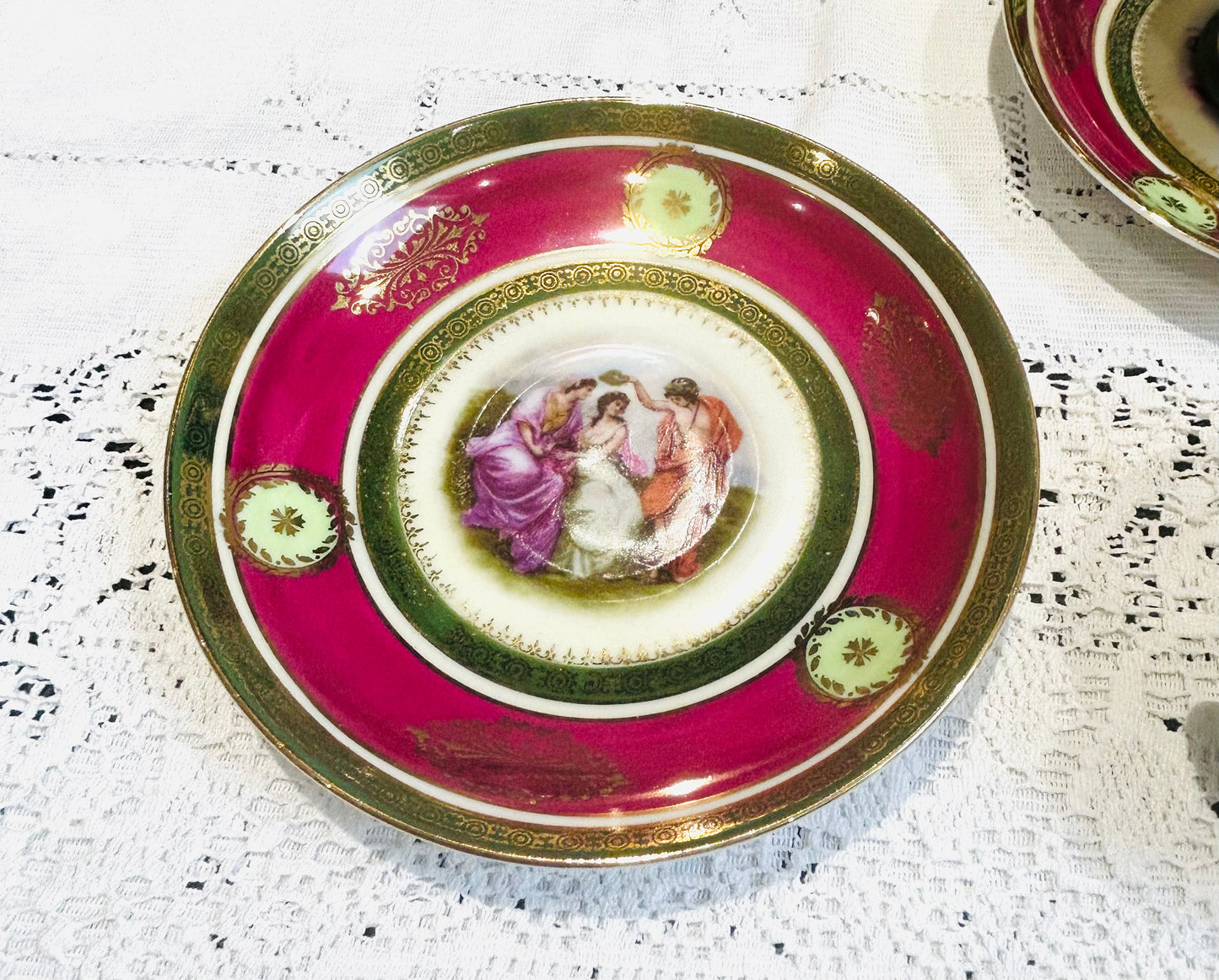 Vintage EPIAG Czechoslovakia Tea Set – Rococo Pink & Gold Porcelain with Romantic Scenes