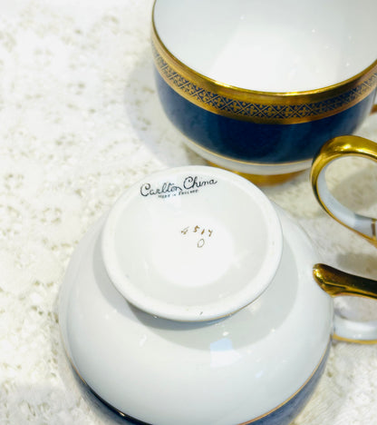A set of 4 Elegant Rich Blue & Gold Vintage Teacups by Carlton China